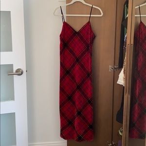 The Kooples Crushed Velvet Plaid Slip Dress